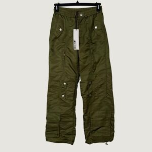 New - First Row Arnold Cargo High Waist Parnts Olive Green Nylon Multi Pocket M